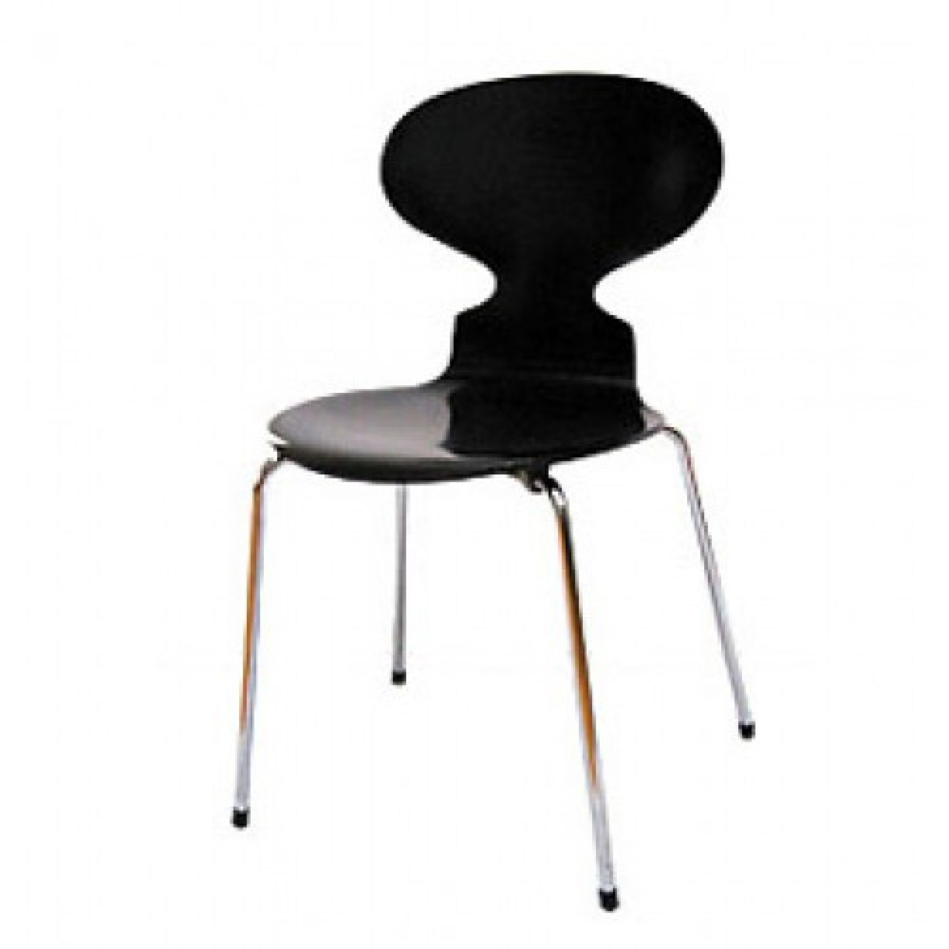 Schwarzer "Die Ameise" Stuhl von Fritz Hansen mit drei Beinen und verchromtem Gestell, modernes Design.