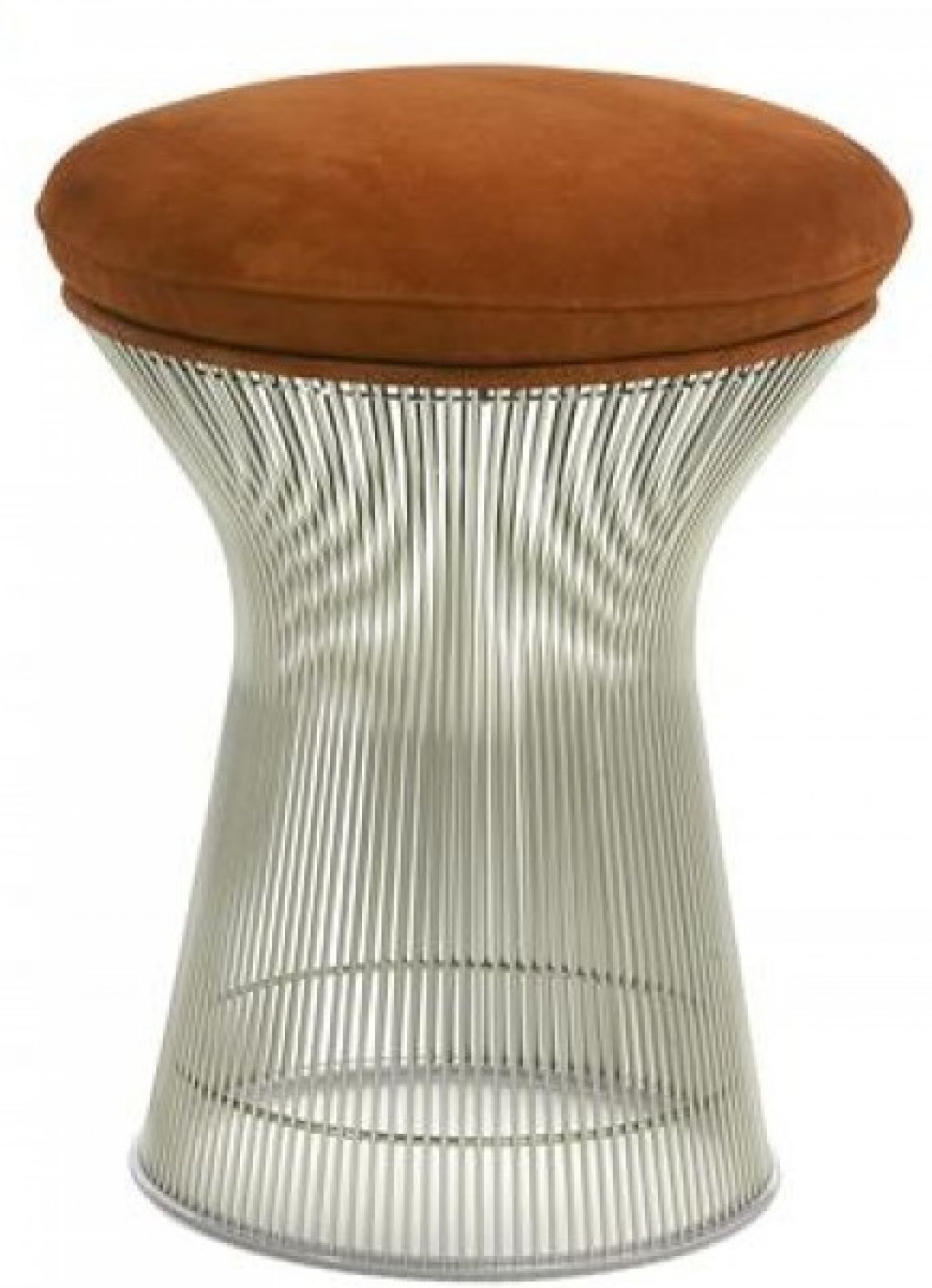 Platner Hocker von Knoll International mit braunem Polster und Stahlgestell. Design Sitzmöbel.
