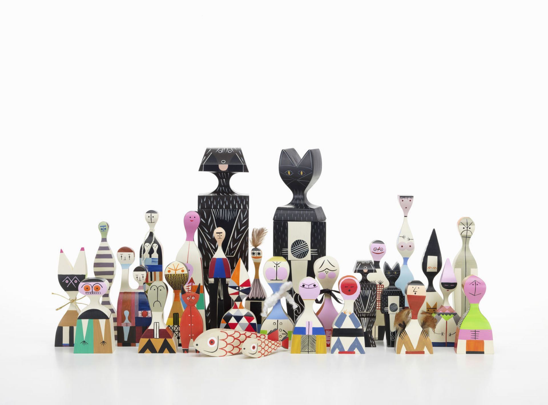 Vitra Wooden Dolls Sammlung, inklusive Katze Holzfigur, handgefertigte Deko-Objekte und Sammlerstücke, Einzelstück.