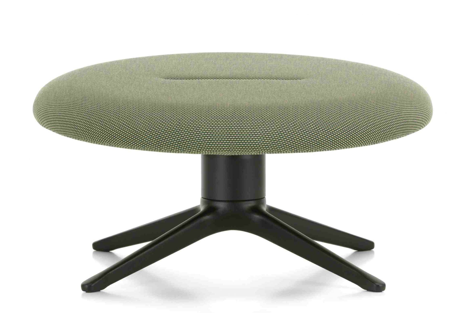 Abalon Platform Ottoman von Vitra, grüner Hocker mit schwarzem Fußkreuz, modernes Möbeldesign.