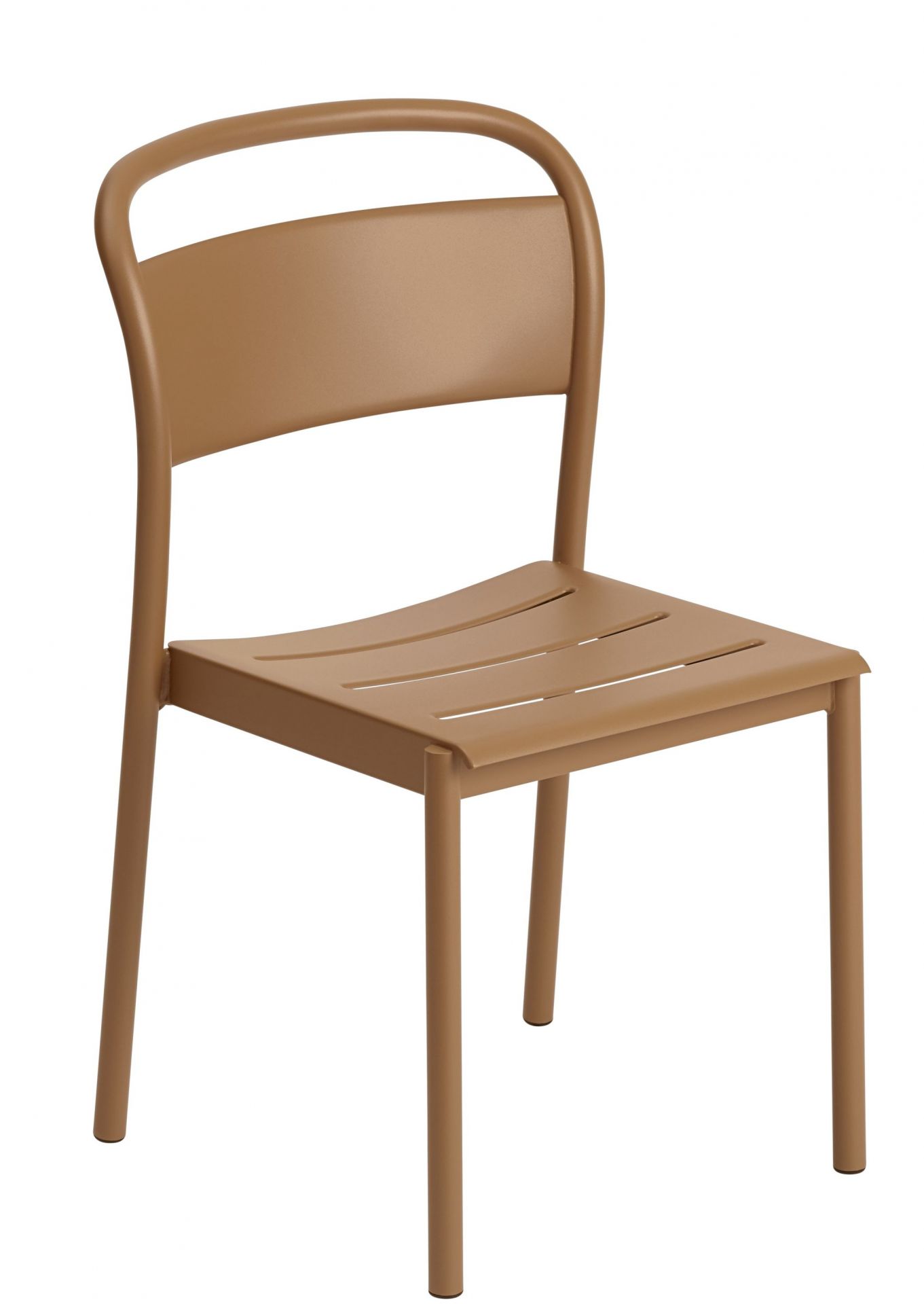 Muuto Linear Steel Side Chair, Outdoor Stuhl aus Stahl in Braun, modernes Design.