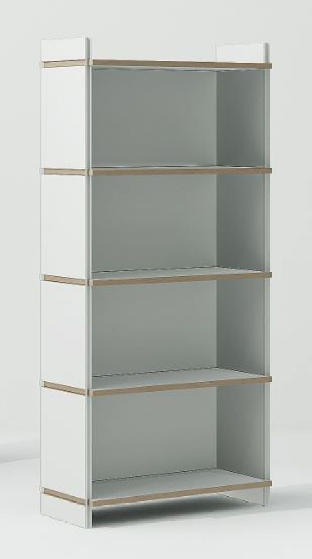 Tojo Regal Grundmodul mit vier Fächern in Weiß und Holzoptik. Modulares Regalsystem.
