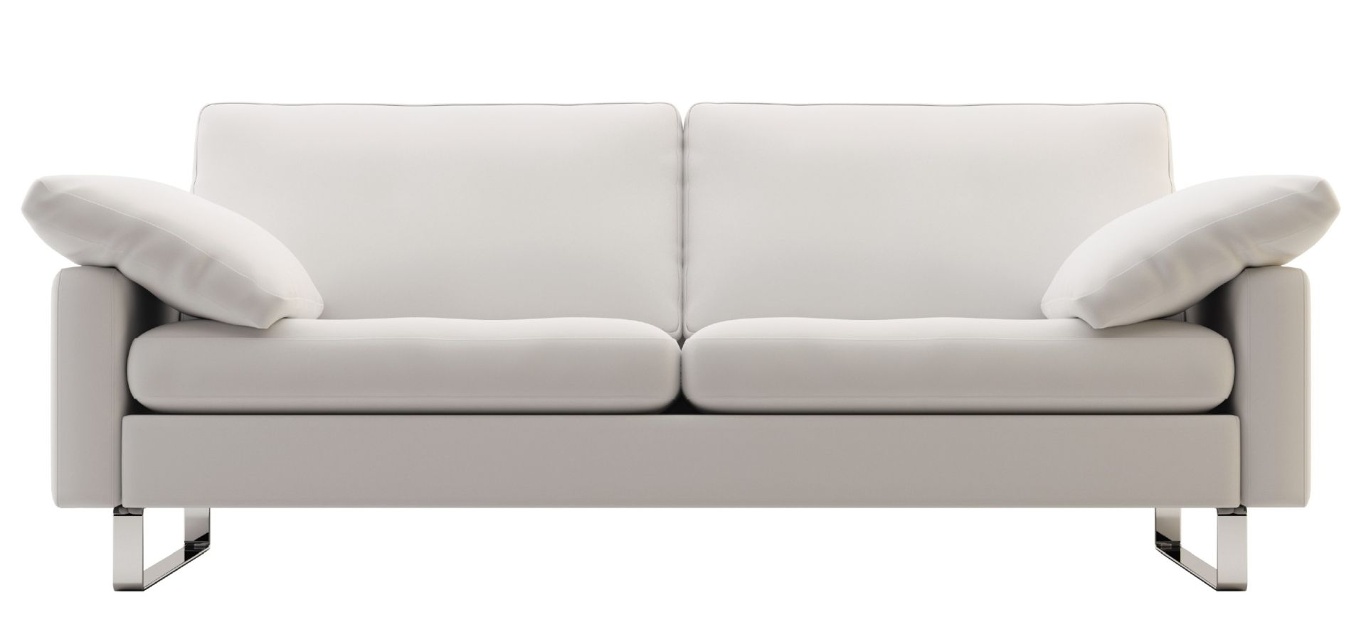 Helles Conseta Sofa mit zwei Sitzen, Armlehnenkissen und Chromfüßen für modernes Wohnzimmerdesign.