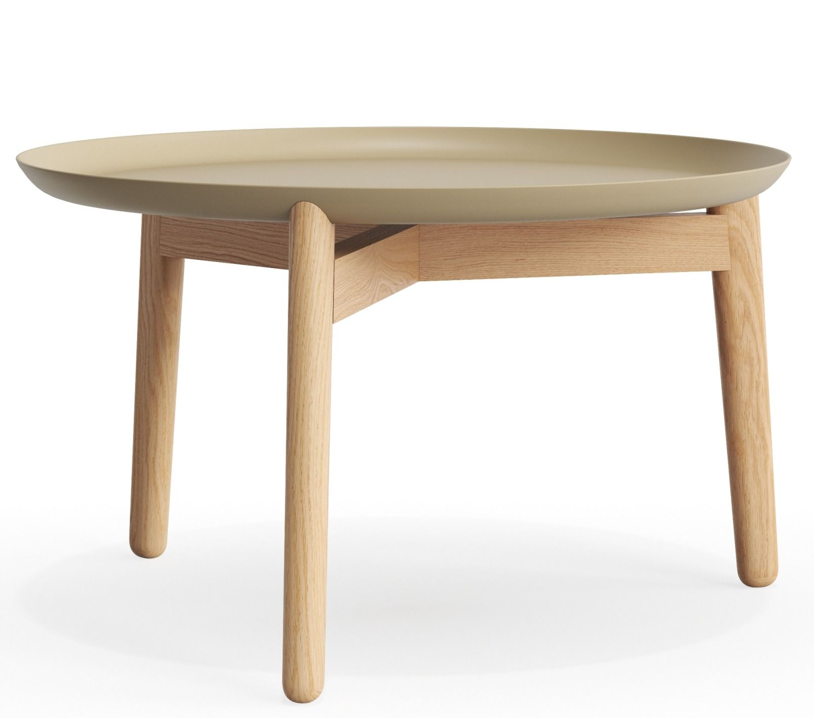 Plaisir 2 Beistelltisch von Zeitraum, Aluminium Tischplatte in Beige mit hellem Holzgestell, Höhe 32 cm.