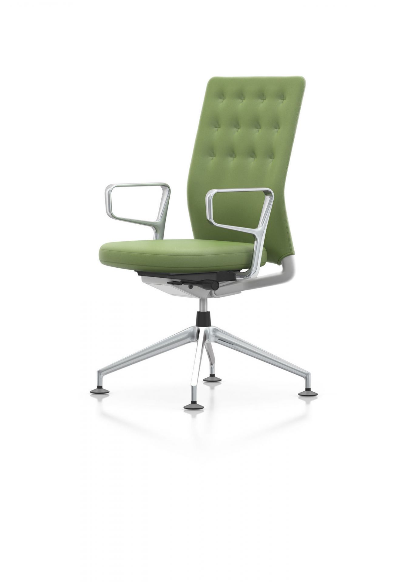 Vitra ID Chair Trim Bürostuhl in Grün mit Armlehnen und Aluminiumfußkreuz.