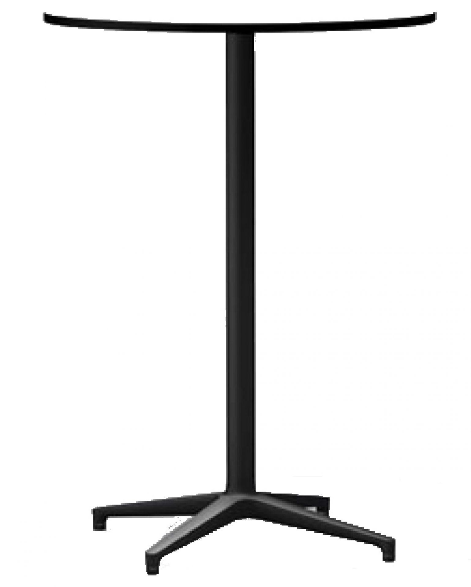 Schwarzer Vitra Bistro Table Stehtisch für den Außenbereich mit runder Tischplatte und Fußkreuz.