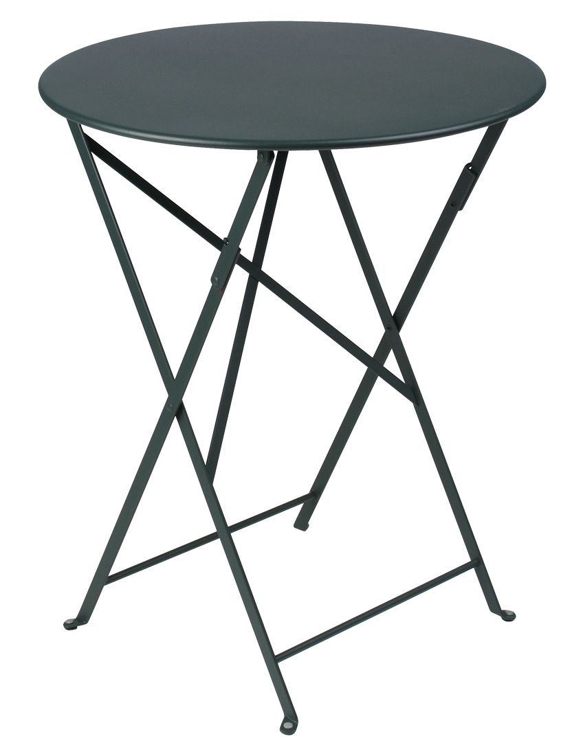 Draufsicht auf einen grünen Bistro Tisch Outdoor von Fermob mit runder Tischplatte und Klappgestell.
