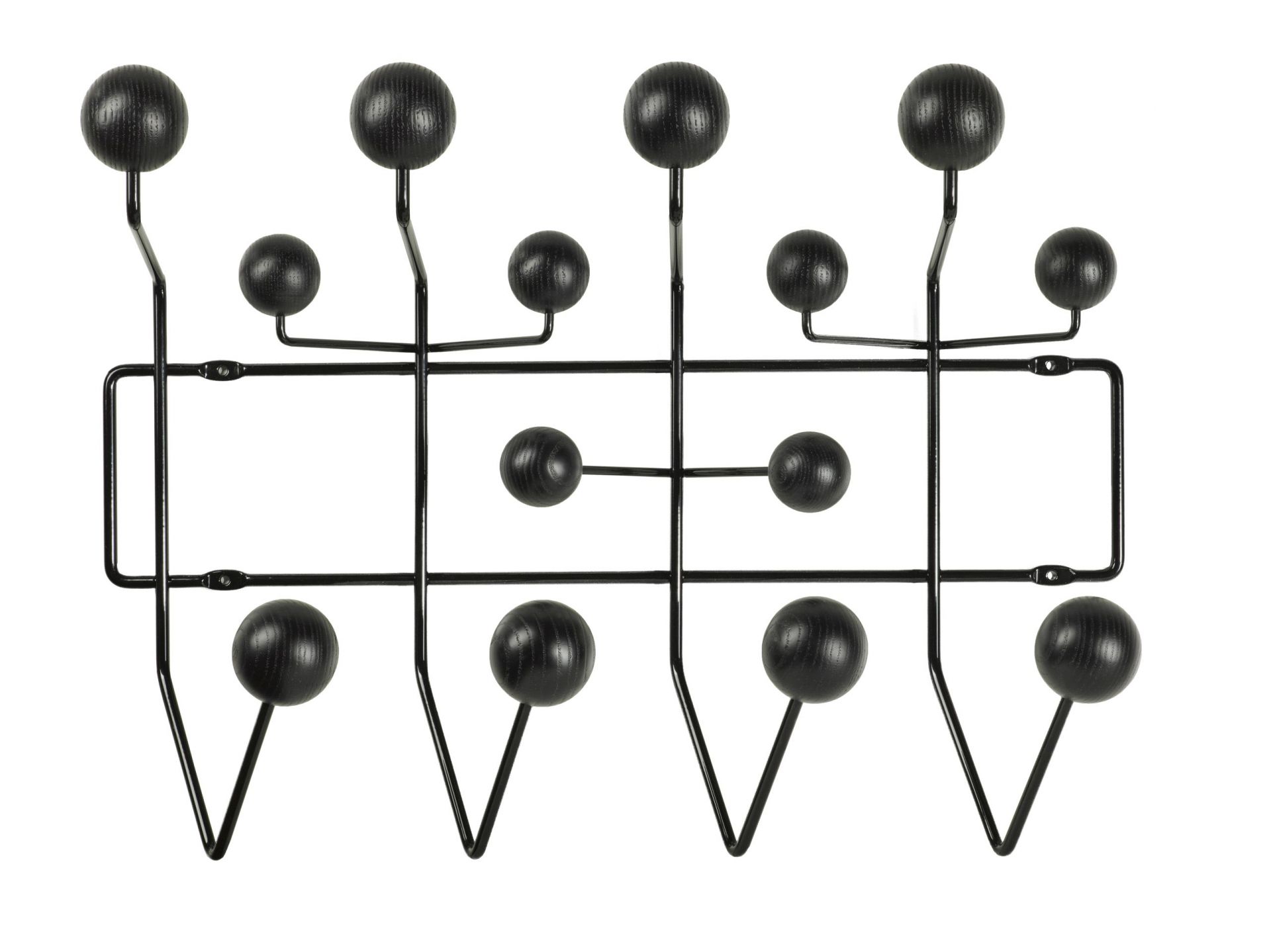 Eames Hang it all Garderobe in Esche schwarz von Vitra, moderne Wandgarderobe mit Kugeln.