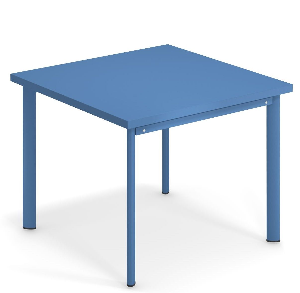 Blauer Star Tisch von Emu für den Außenbereich, quadratischer Gartentisch mit Stahlgestell.
