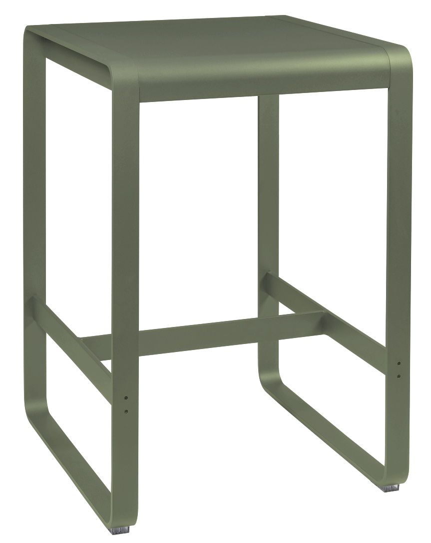 Bellevie hoher Tisch von Fermob für den Außenbereich, quadratisch, aus Metall in Grün.