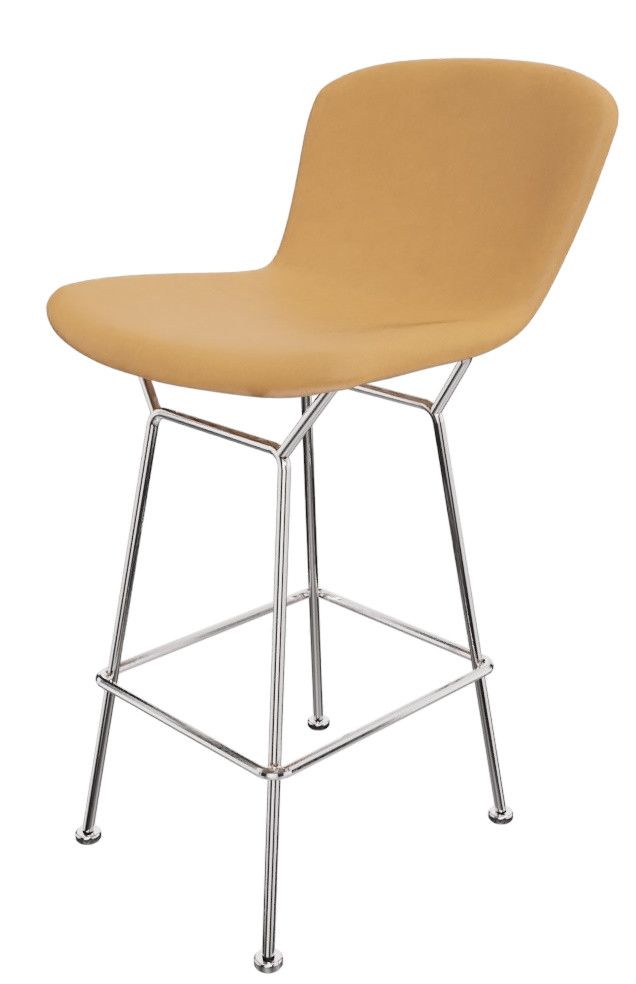 Bertoia Barhocker mit Kernlederbezug und verchromtem Gestell, ideal für Theken und Bars.