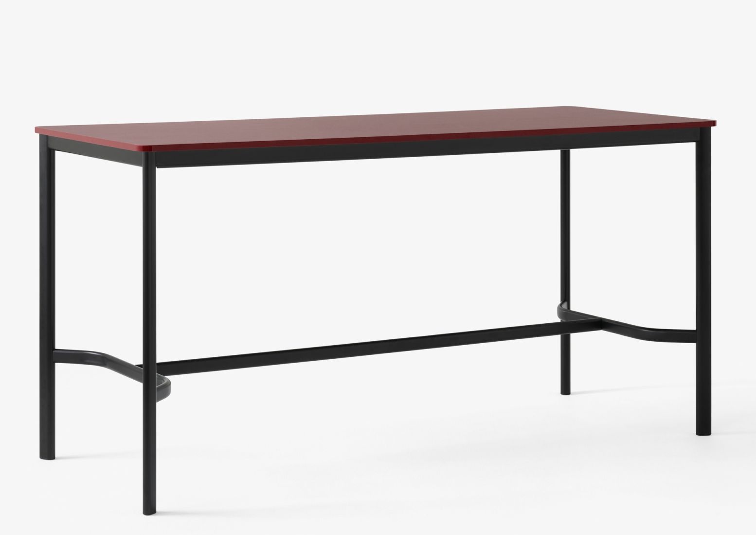 AndTradition Drip High Table: Stehtisch mit roter Tischplatte und schwarzem Metallgestell für moderne Einrichtung.