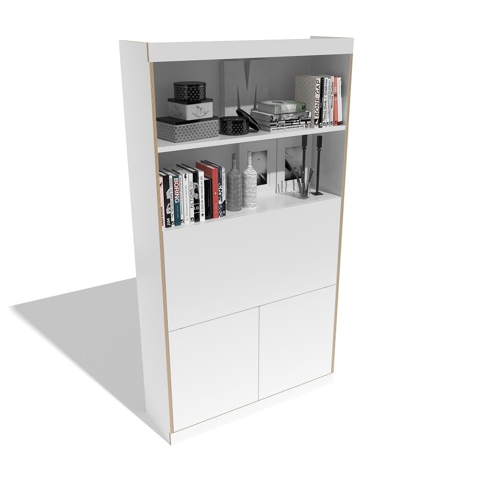 FLAI Home-Office Sekretär von Müller Möbelwerkstätten in Weiß mit Regalen und Stauraum für Bürobedarf.