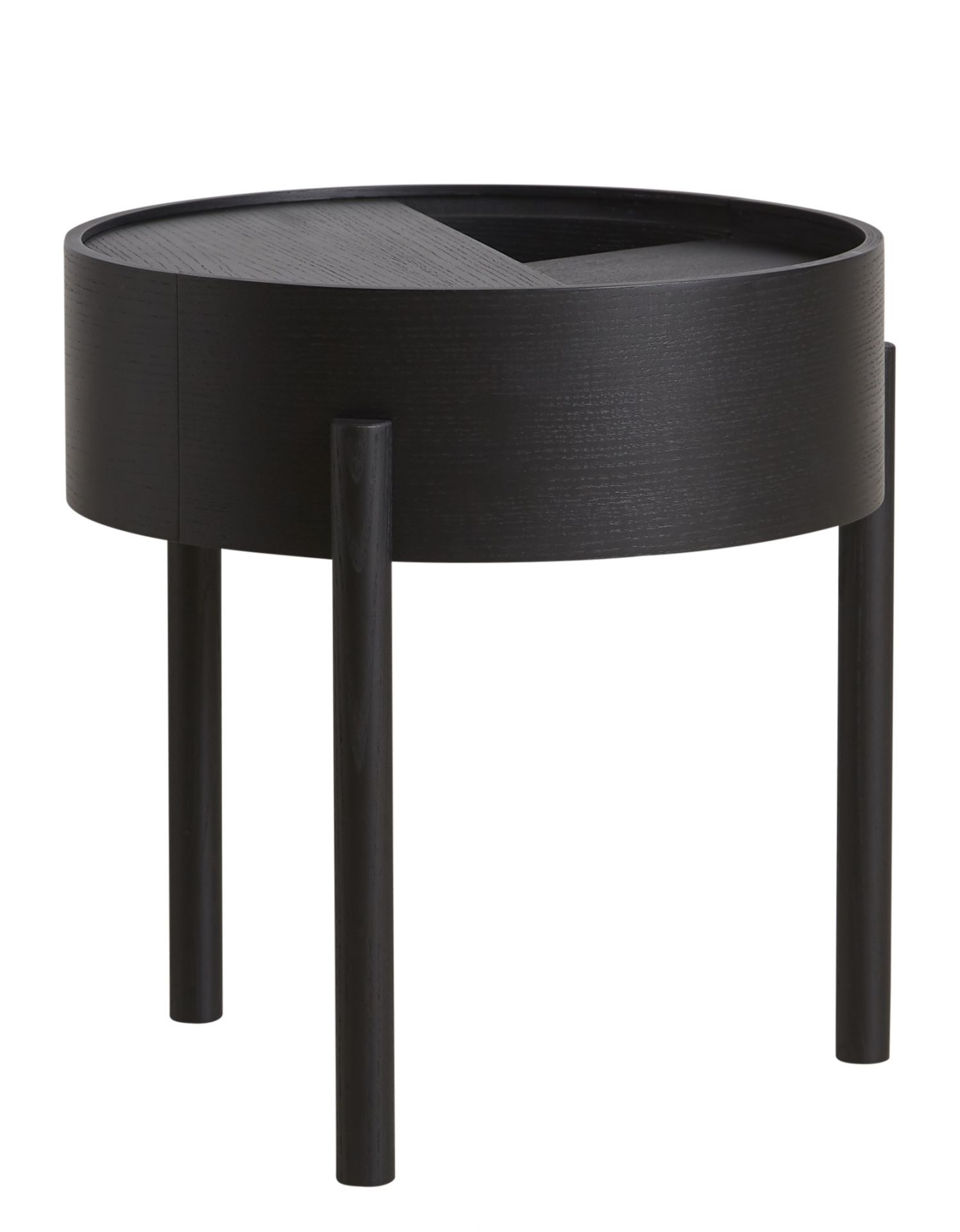 Schwarzer Arc Side Table Beistelltisch von Woud, runder Holztisch mit drei Beinen.