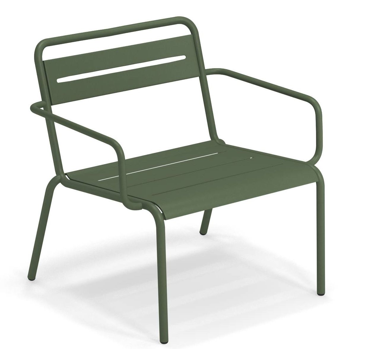 Grüner Star Lounge Chair Sessel von Emu für den Außenbereich, moderner Metallstuhl mit Armlehnen.