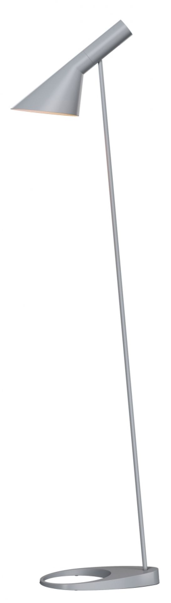 AJ Stehleuchte in hellgrau von Louis Poulsen: Moderne Stehlampe mit minimalistischem Design und Kegelförmigem Lampenschirm.