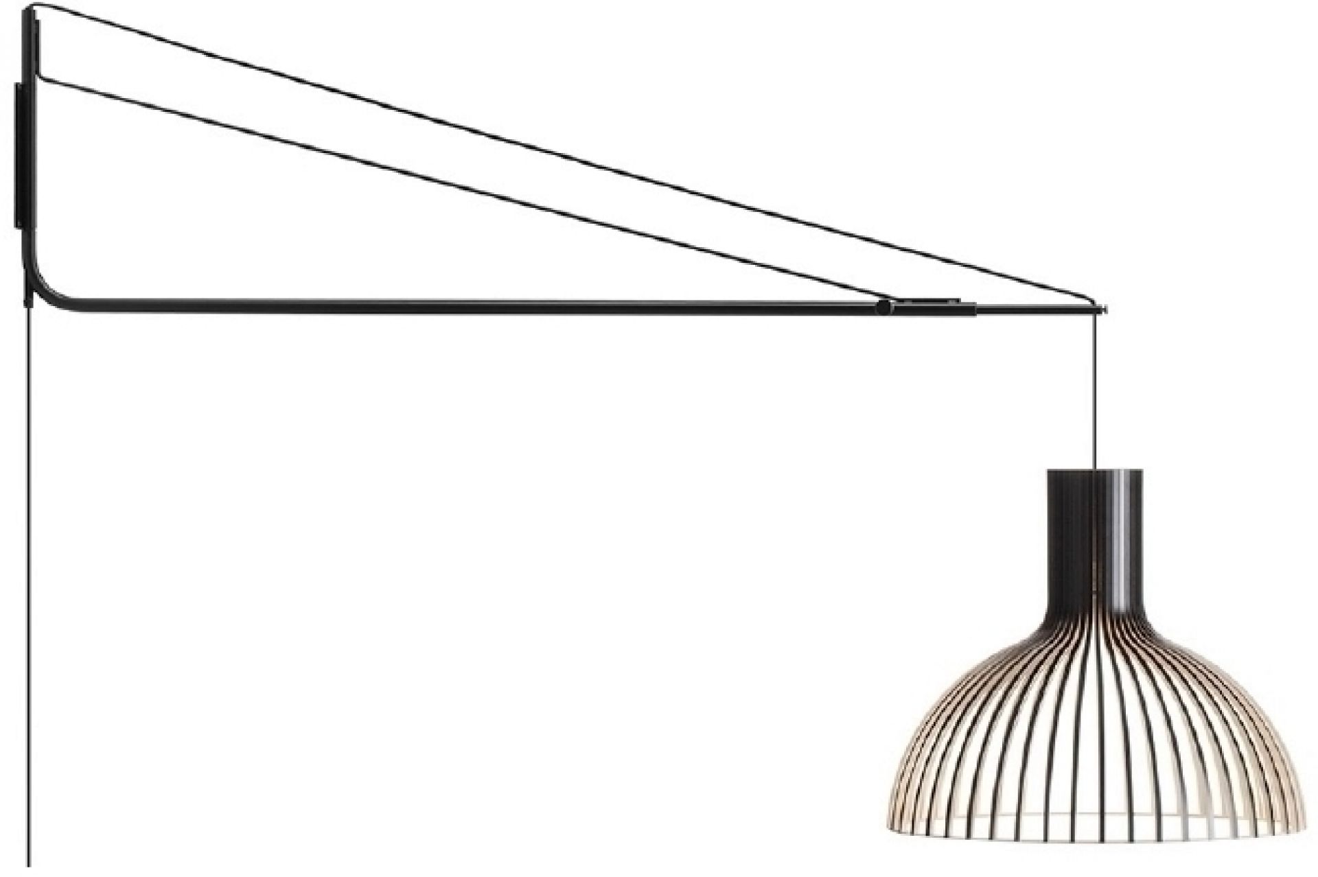 Puncto Pendelleuchte von Secto Design mit schwarzer Aufhängung und Lampenschirm aus hellem Holz.