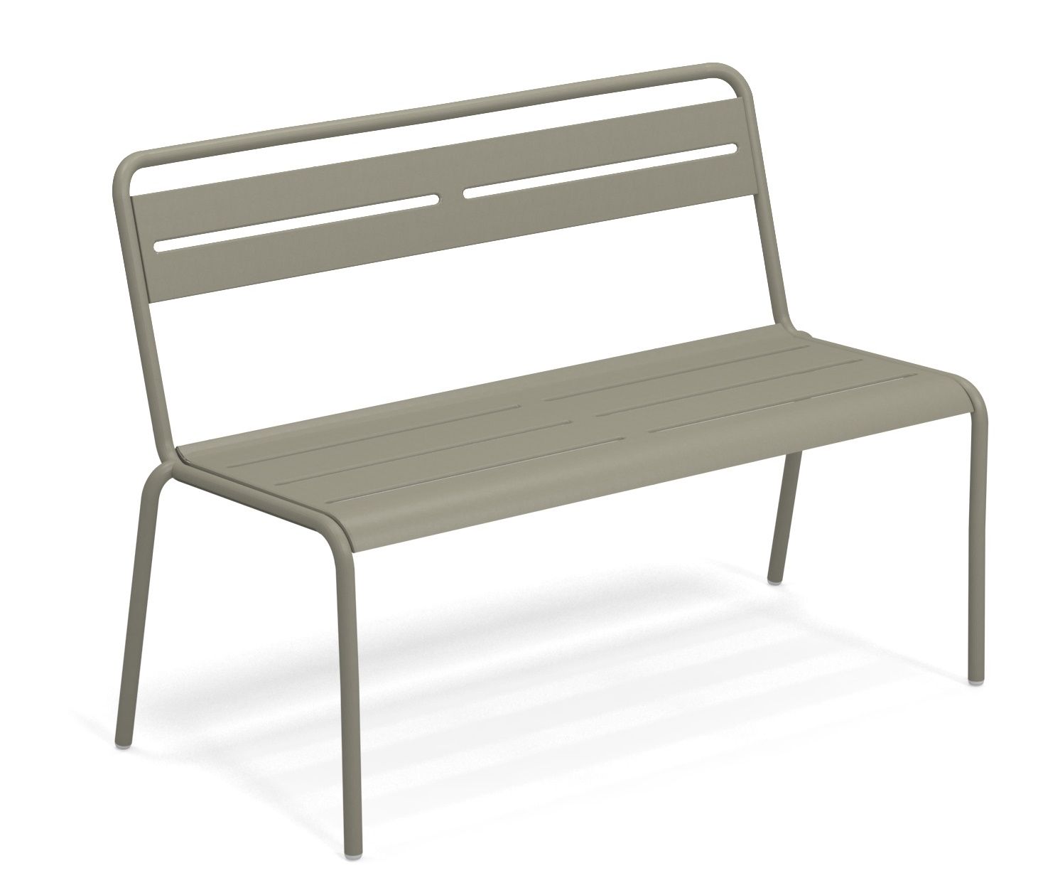 Star Bench Bank Outdoor Emu: Moderne Gartenbank aus Metall in Taupe, ideal für Terrasse und Garten.