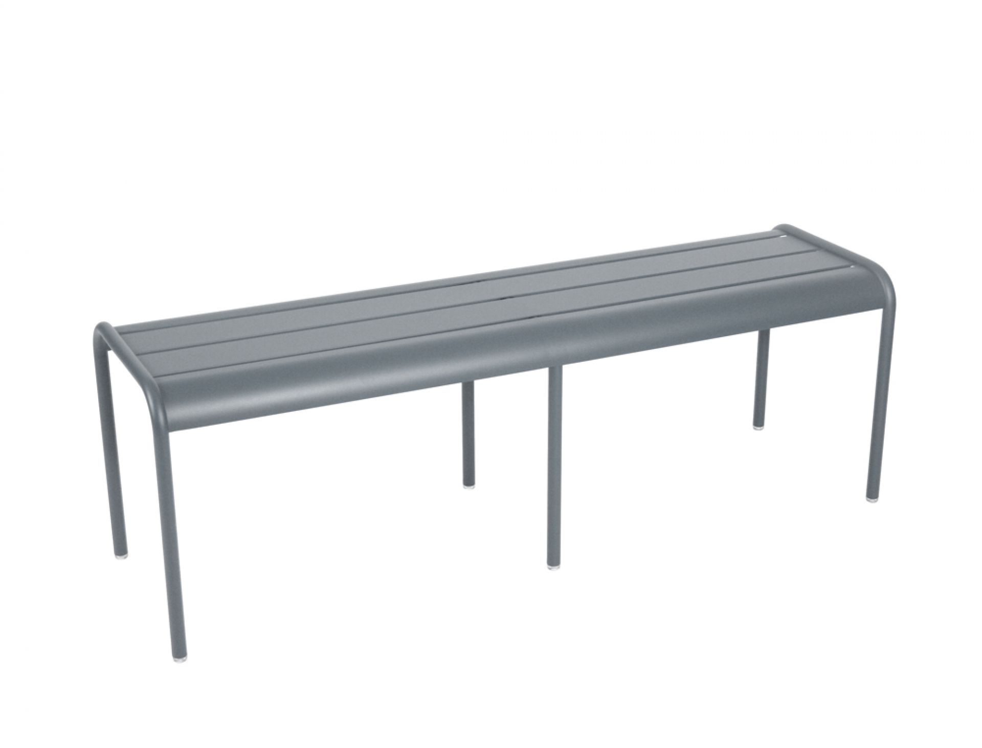 Graue Luxembourg Gartenbank von Fermob, eine moderne Sitzbank für den Außenbereich aus pulverbeschichtetem Aluminium.