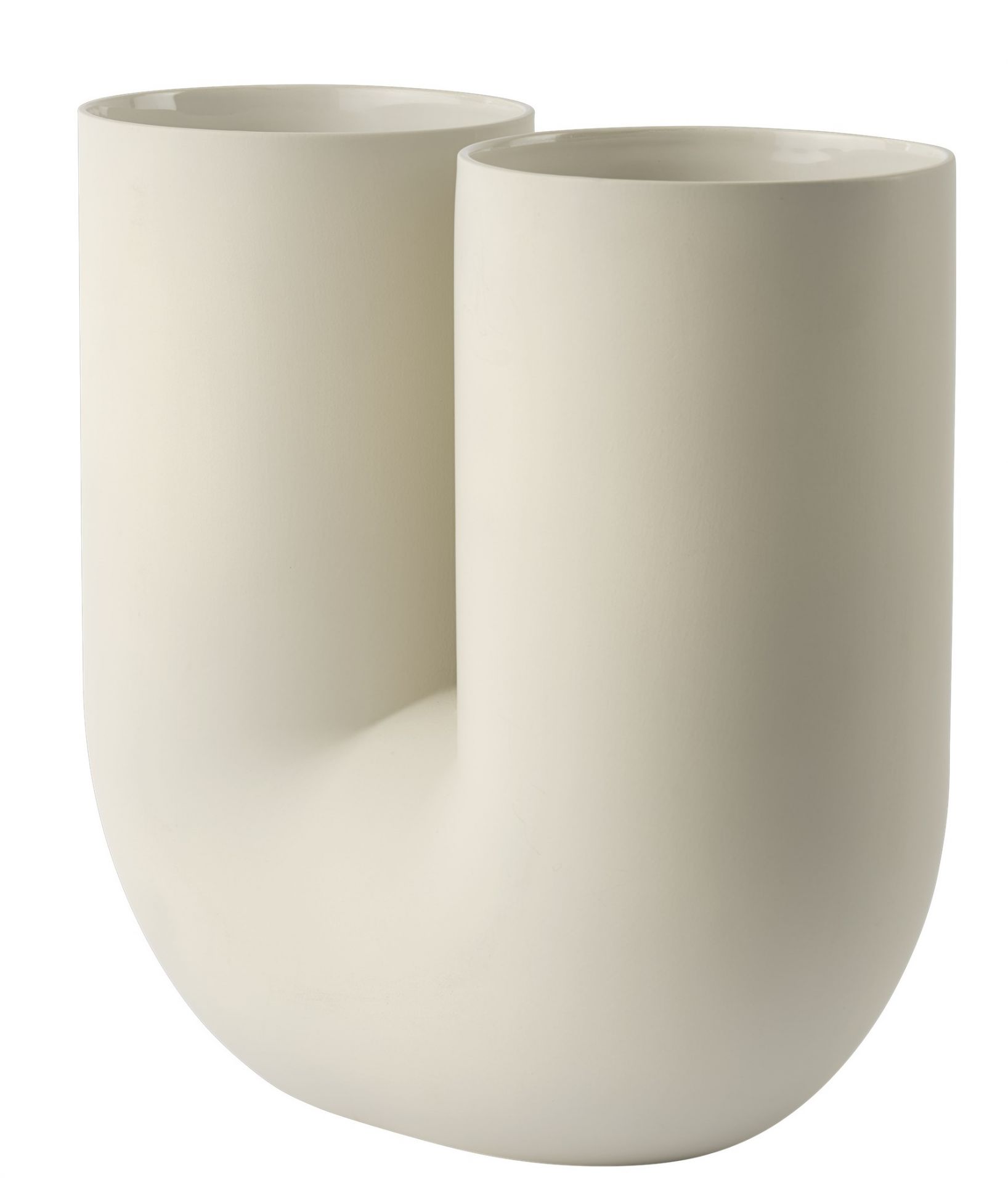 Kink Vase von Muuto in Sand: Keramikvase mit zwei Öffnungen, moderne Wohnaccessoires und Dekoration.