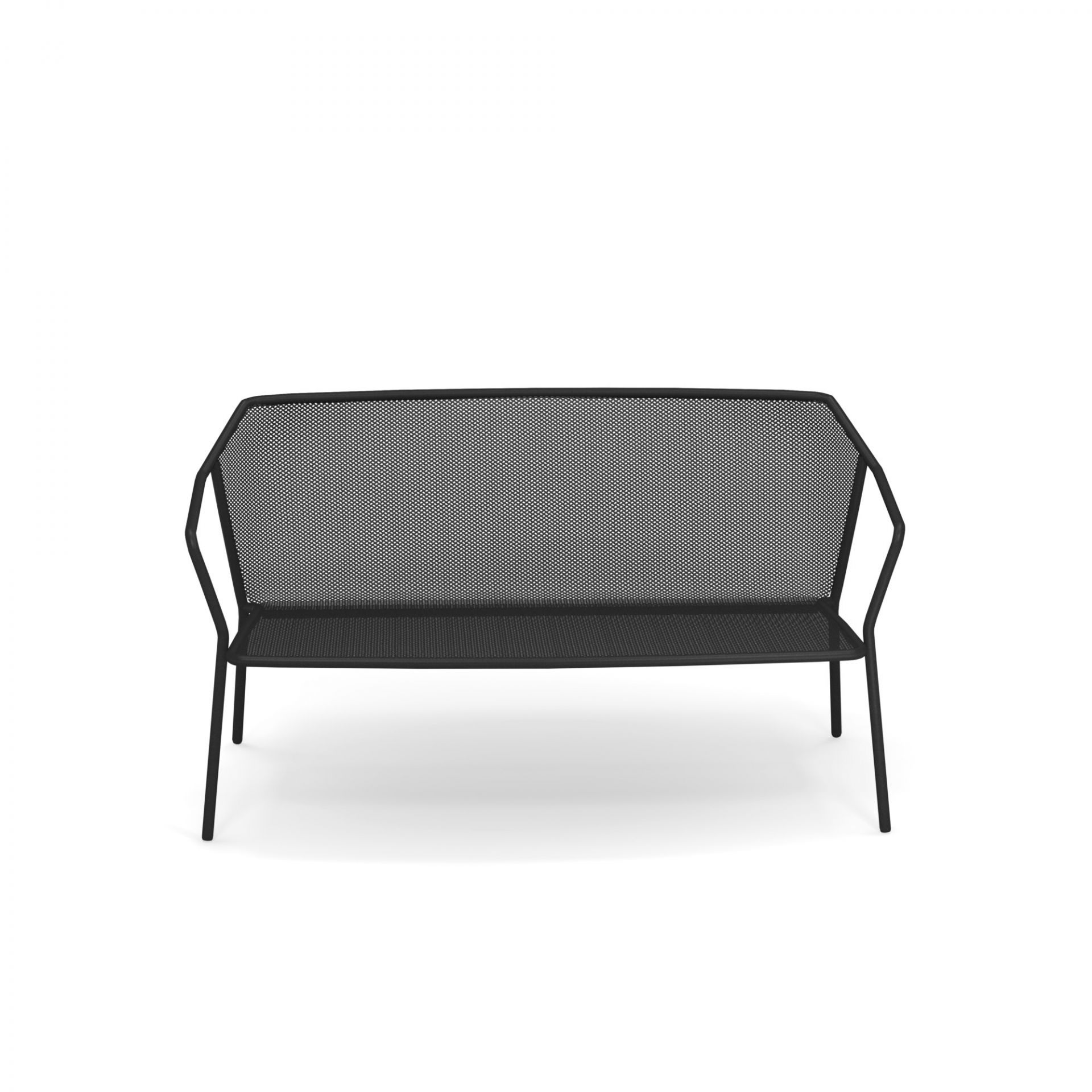 Schwarze Emu Darwin 2-Sitzer Gartenbank aus Metallgeflecht, modernes Design für Terrasse und Balkon.
