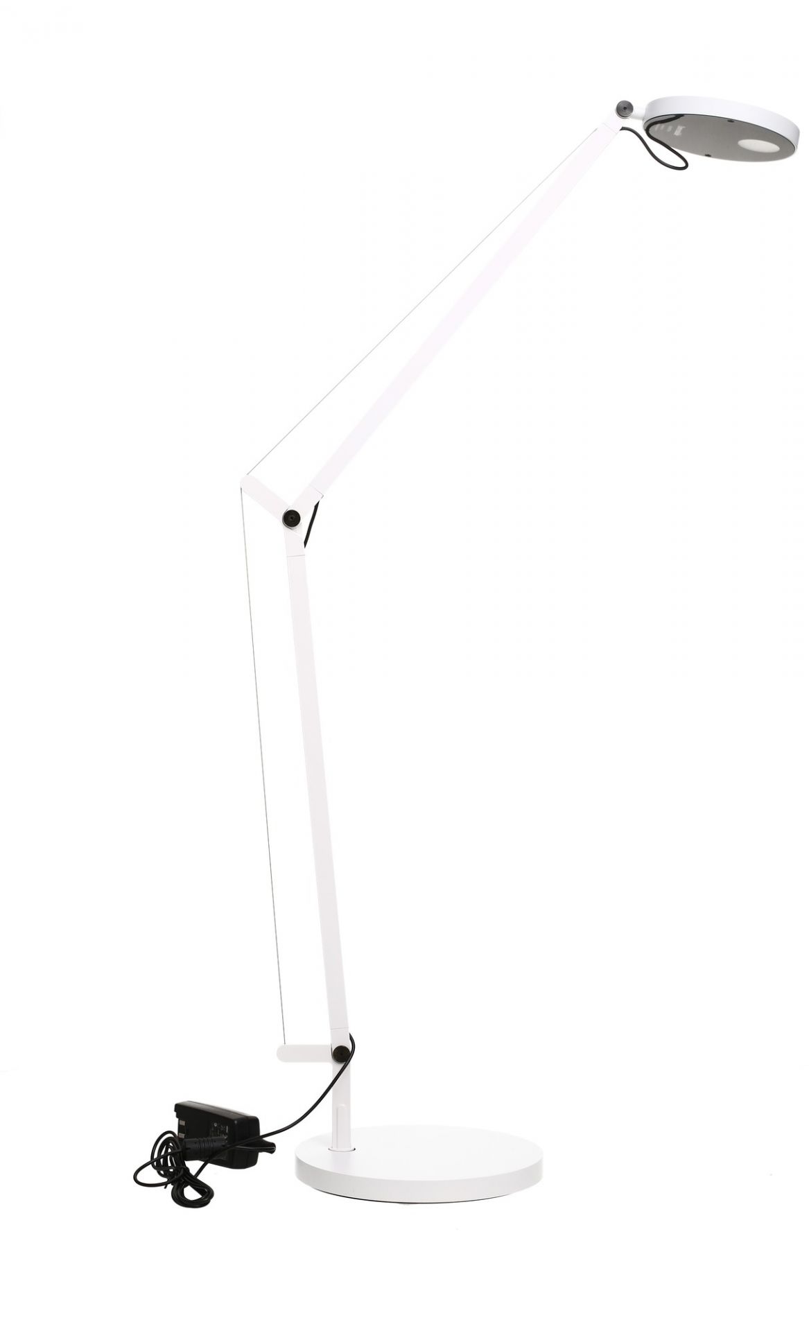 Weiße Demetra Tischleuchte von Artemide, Teil 1: Fuß und verstellbarer Arm. Designleuchte.