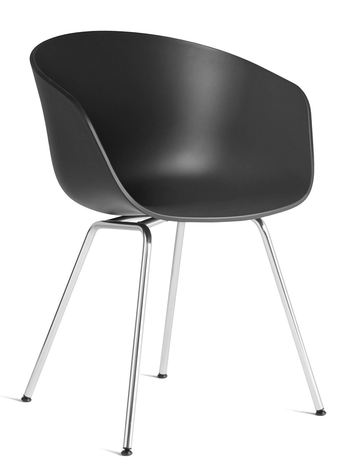Schwarzer About A Chair AAC26 Stuhl mit Chromgestell, modernes Design für Wohn- und Esszimmer.