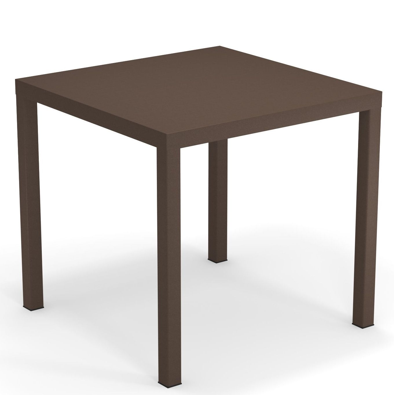 Quadratischer Nova Tisch von Emu für den Außenbereich, brauner Metalltisch für Garten und Terrasse.