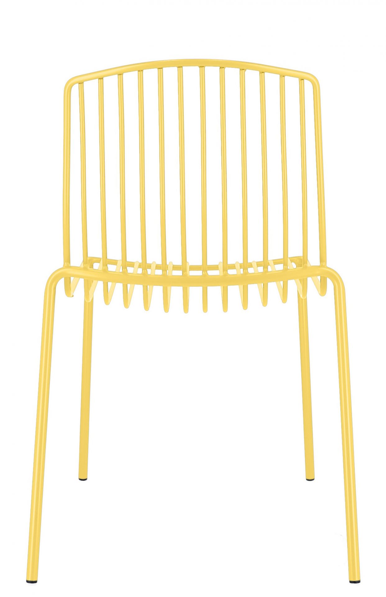 Gelber Mori Stuhl von Jan Kurtz, ein moderner Outdoor-Stuhl aus Metall.