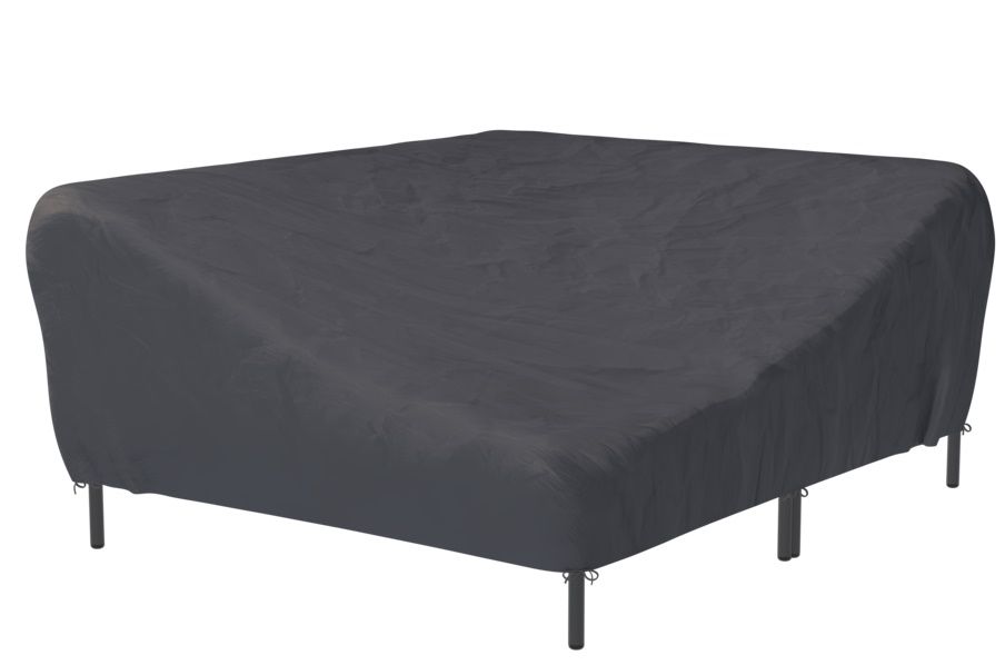 Graue Abdeckhaube für Level Gartenmöbel, schützt Ecksofa und Sessel vor Witterungseinflüssen. Outdoor Schutzhülle.