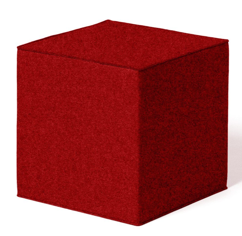 Roter Quart Sitzwürfel von HEY-SIGN by BWF Group, moderner Filzhocker für Wohnzimmer und Büro.