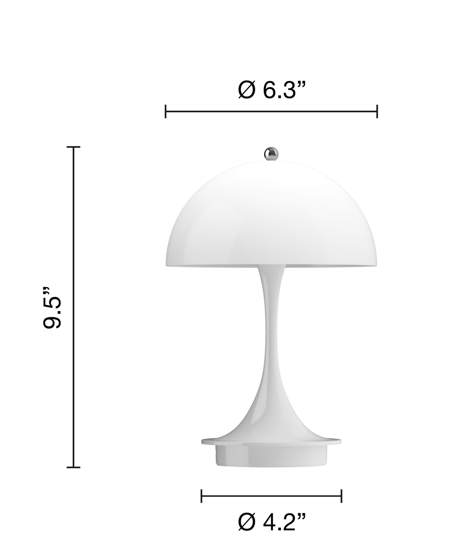 Panthella Portable Tischleuchte von Louis Poulsen mit Maßen, Akku LED Lampe für Innen und Außen.