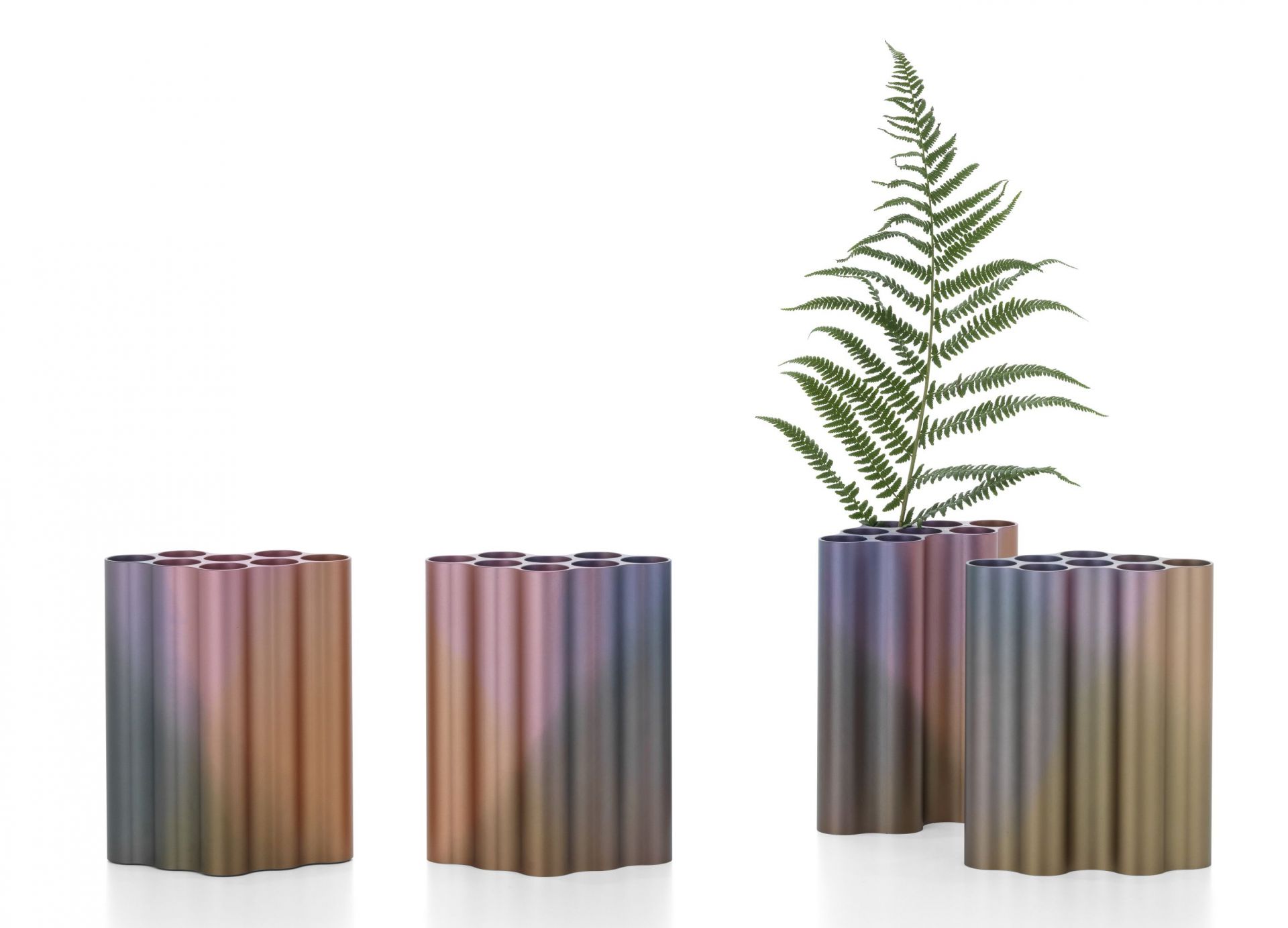 Nuage Vase M Abstrait Vitra Limited Edition, abstrakte Designervase mit Röhren und Farn.