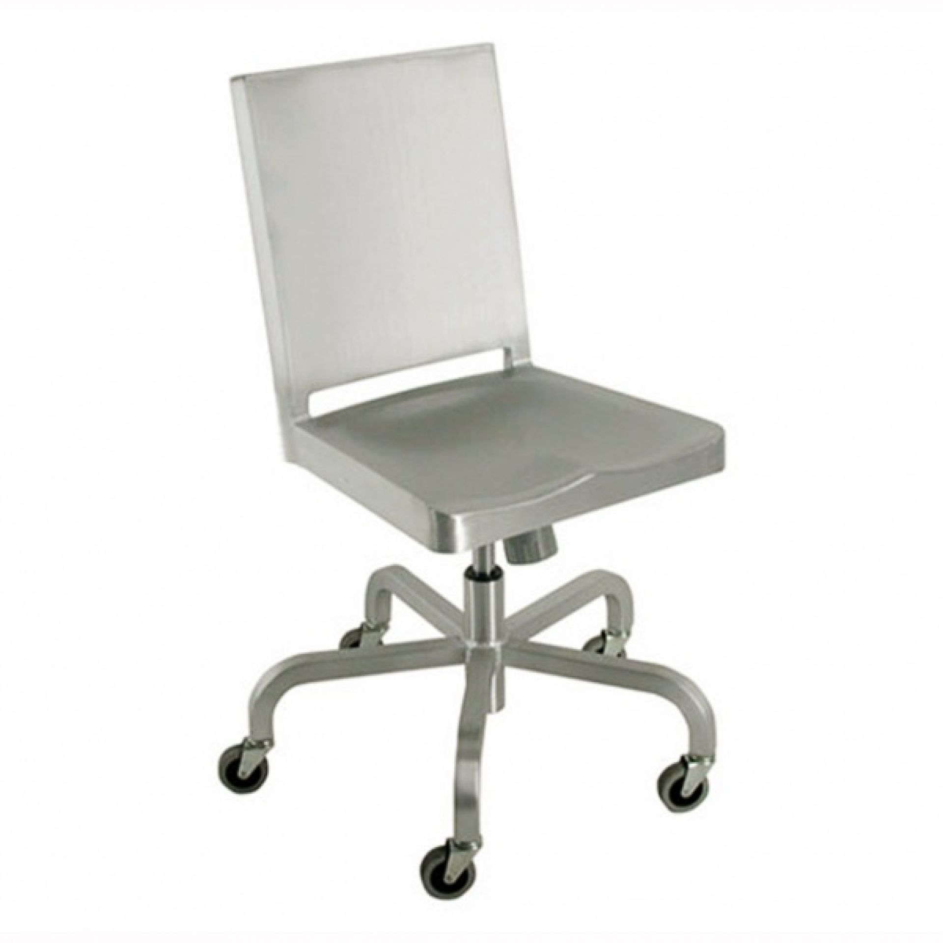 Hudson Swivel Chair von Emeco: Moderner Bürostuhl aus Aluminium mit Rollen und Rückenlehne.