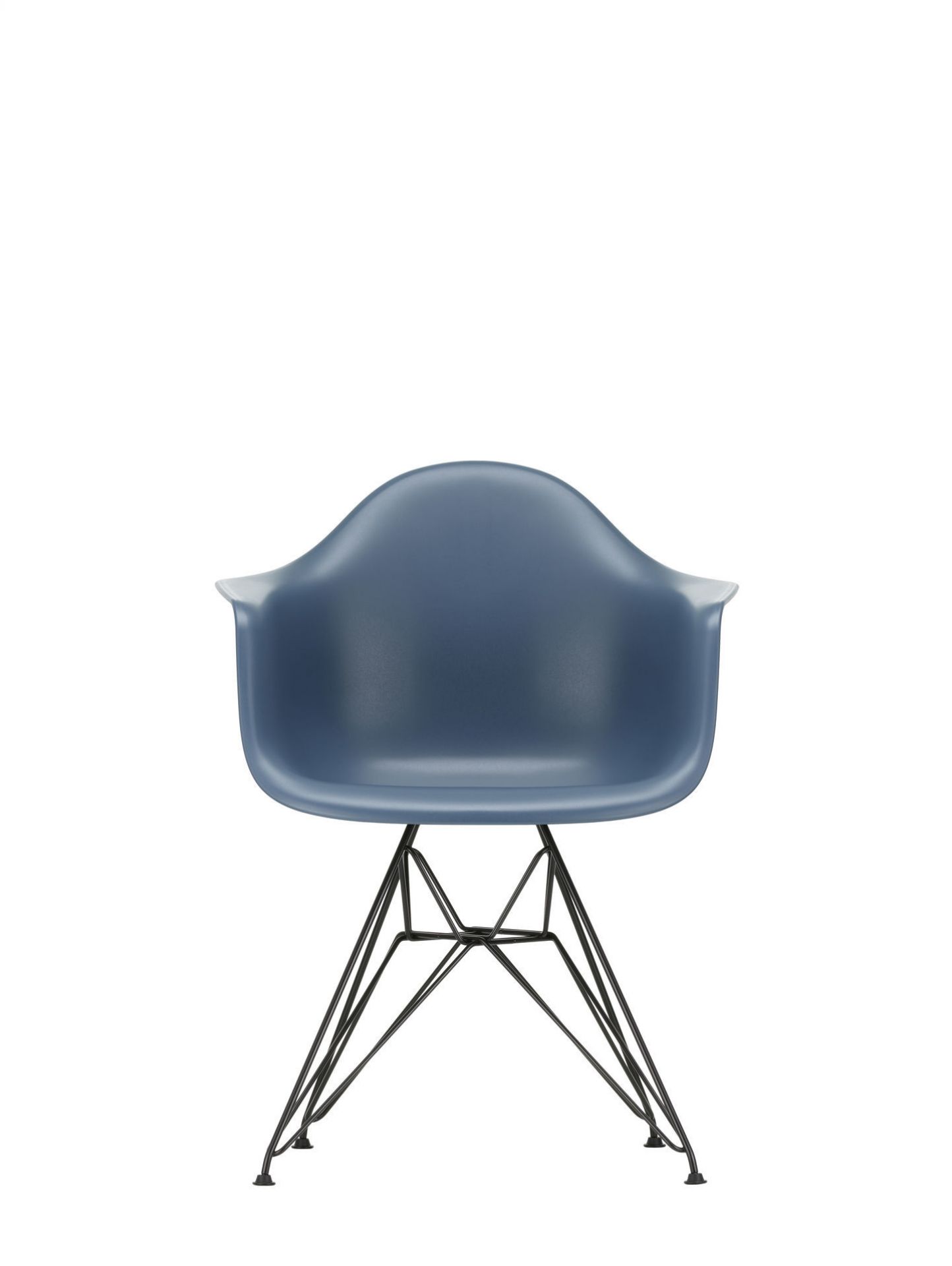 Eames Plastic Arm Chair DAR Stuhl von Vitra in Tiefschwarz, Frontansicht, Designklassiker.