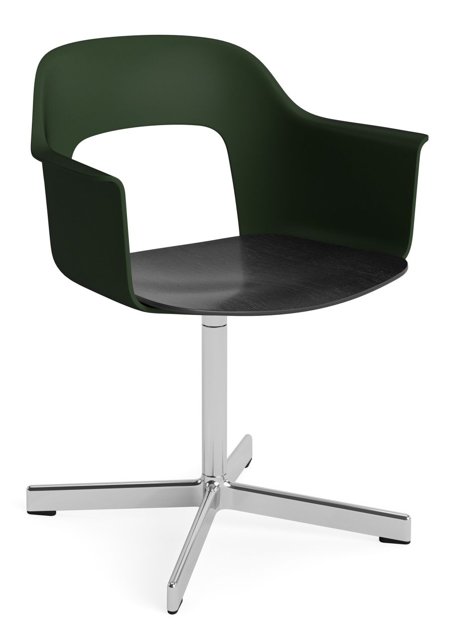 Hay Layout Armchair 232: Moderner Armlehnstuhl in Grün mit schwarzer Sitzfläche und verchromtem Fußkreuz.