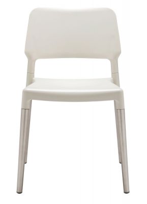 Belloch Stuhl: Weißer Outdoorstuhl mit Aluminiumbeinen von Santa & Cole, Frontansicht.