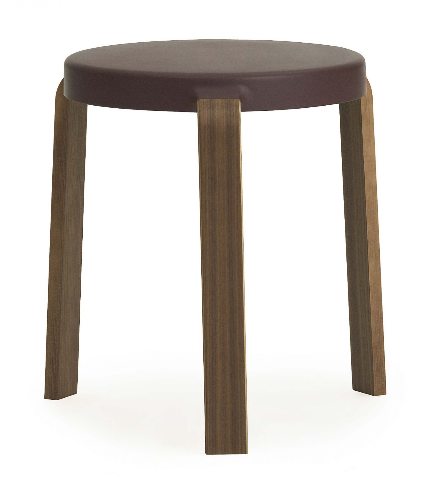 Tap Hocker von Normann Copenhagen, brauner Sitz und Holzbeine, moderner Sitzhocker für Wohnzimmer und Küche.