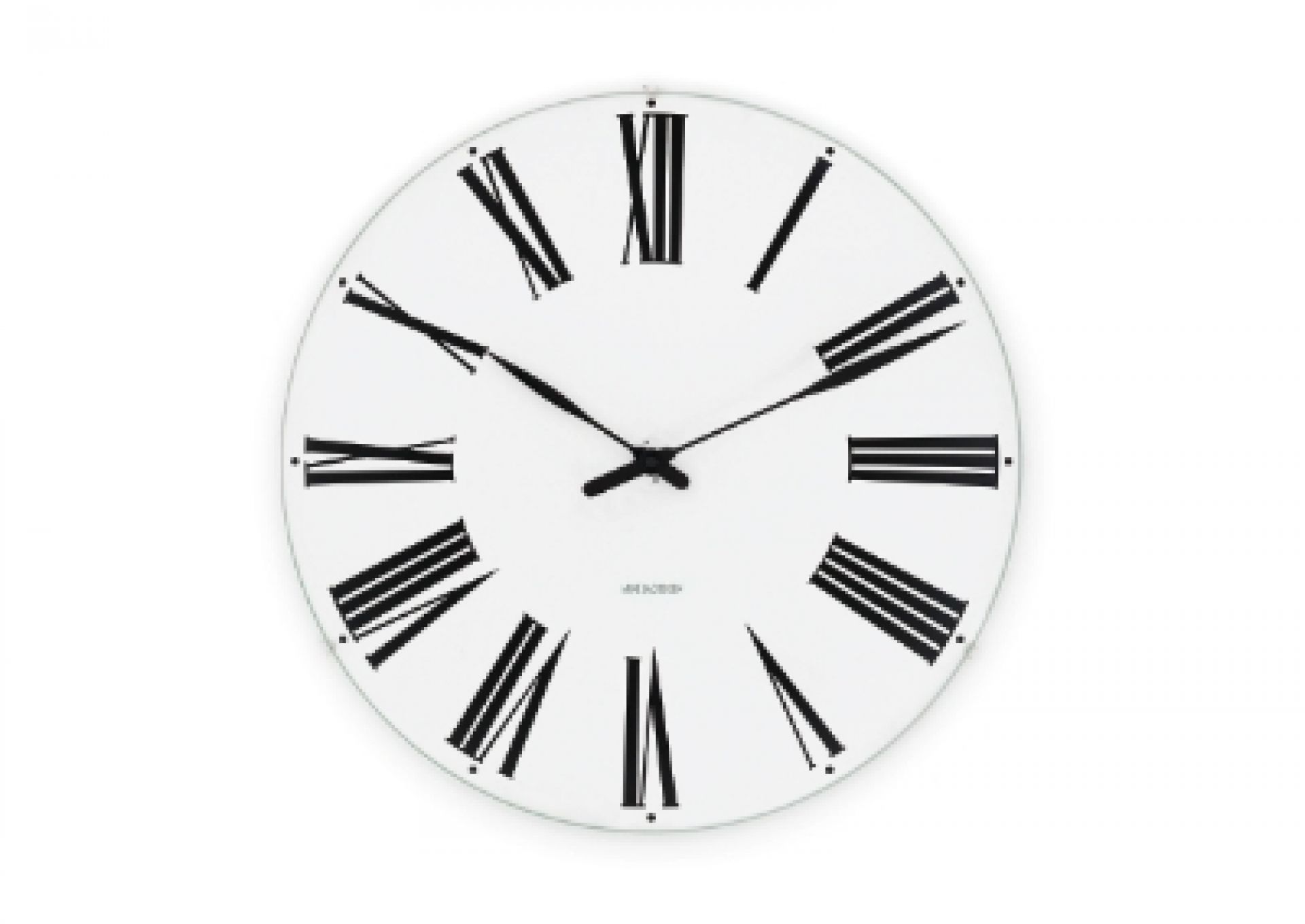 Weiße Rosendahl Wanduhr mit römischen Ziffern, modernes Design für Wohnzimmer und Büro.