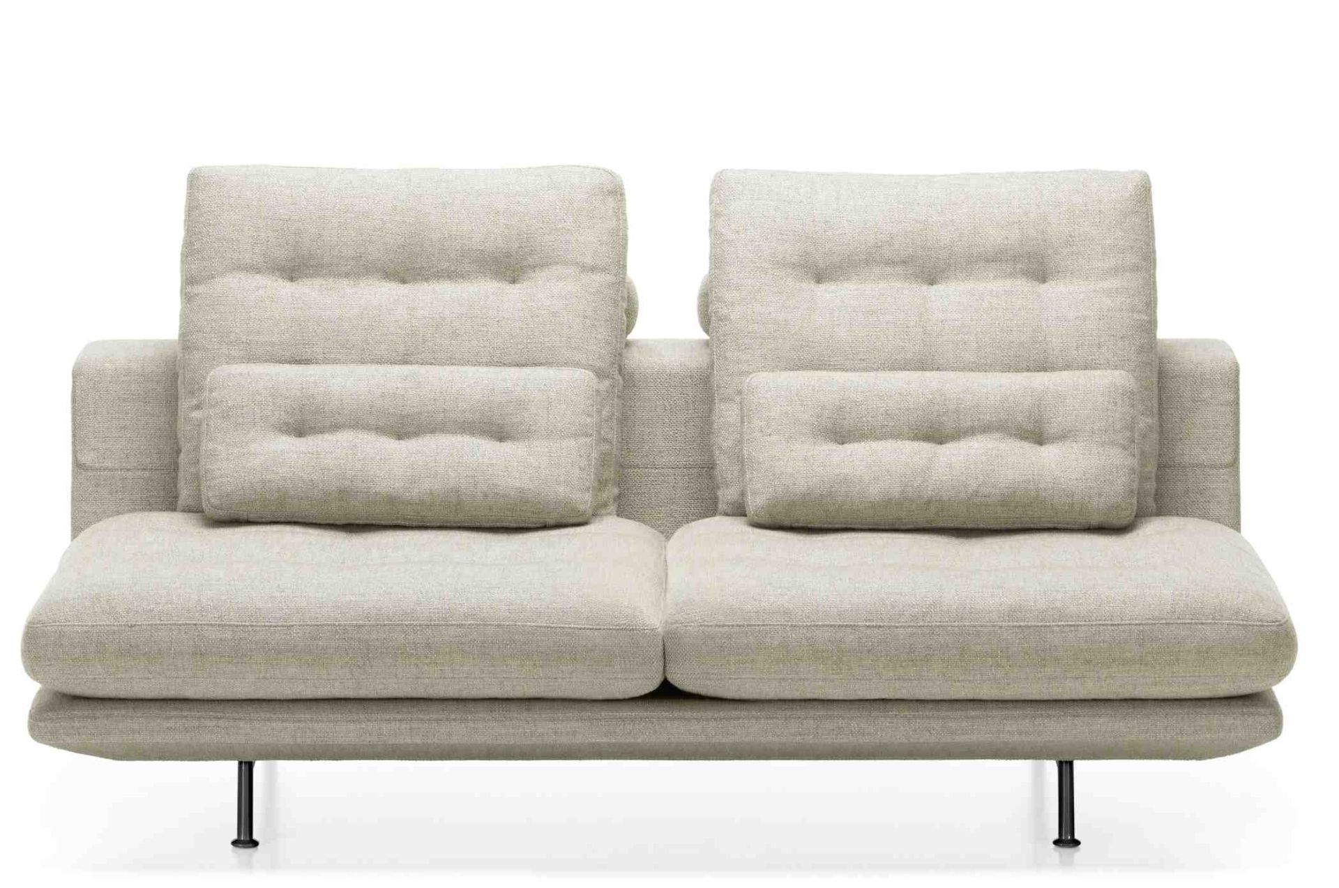 Vitra Grand Sofa 2,5-Sitzer in Beige mit Stoffbezug und schwarzen Füßen, moderne Wohnzimmermöbel.
