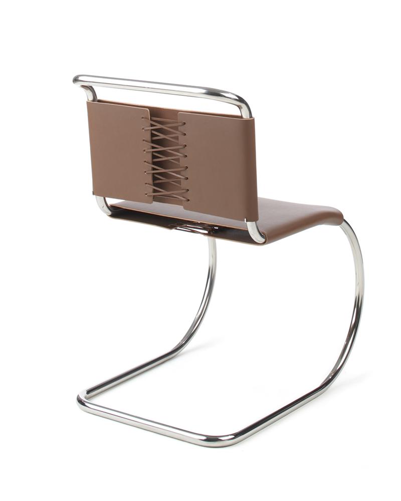 MR Freischwinger Stuhl von Knoll International, braunes Leder, verchromtes Stahlrohrgestell, modernes Design.