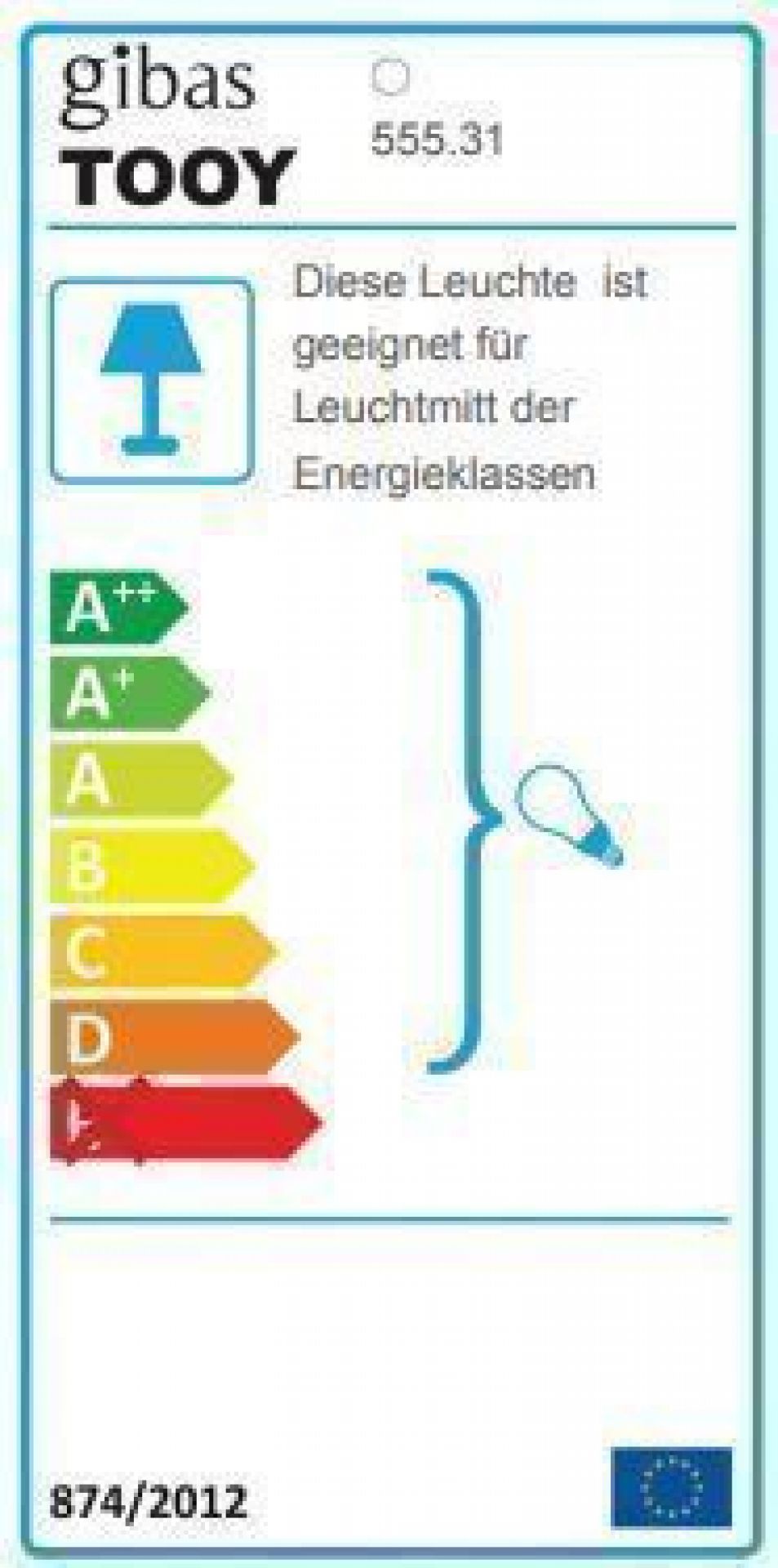 Energielabel der Tooy Filipa 555.31 Tischleuchte, Informationen zur Energieeffizienzklasse.