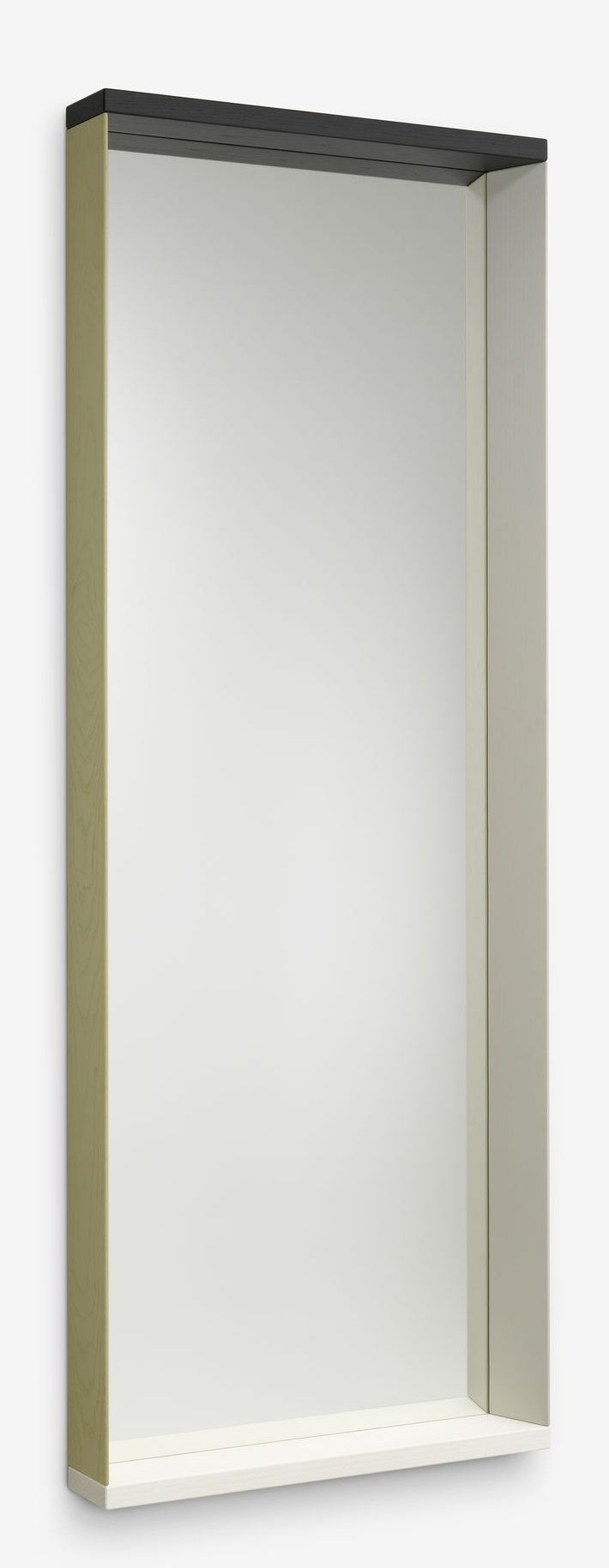 Colour Frame Mirrors Spiegel von Vitra, rechteckig, mit Rahmen in Holzoptik und Ablagefläche.