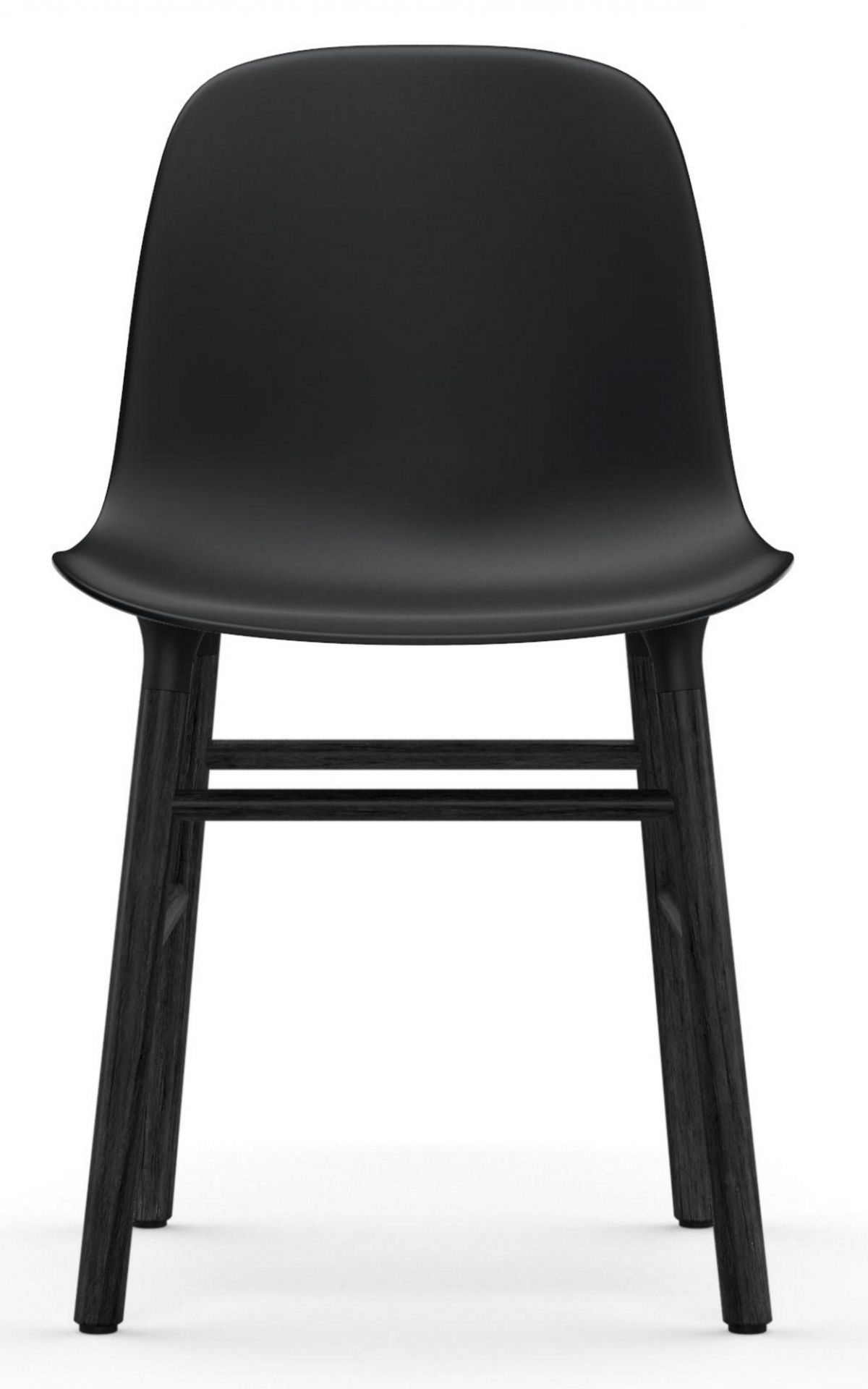 Schwarzer Form Chair Stuhl von Normann Copenhagen mit dunklem Holzgestell, Frontansicht. Moderner Designstuhl für Esszimmer und Wohnbereich.