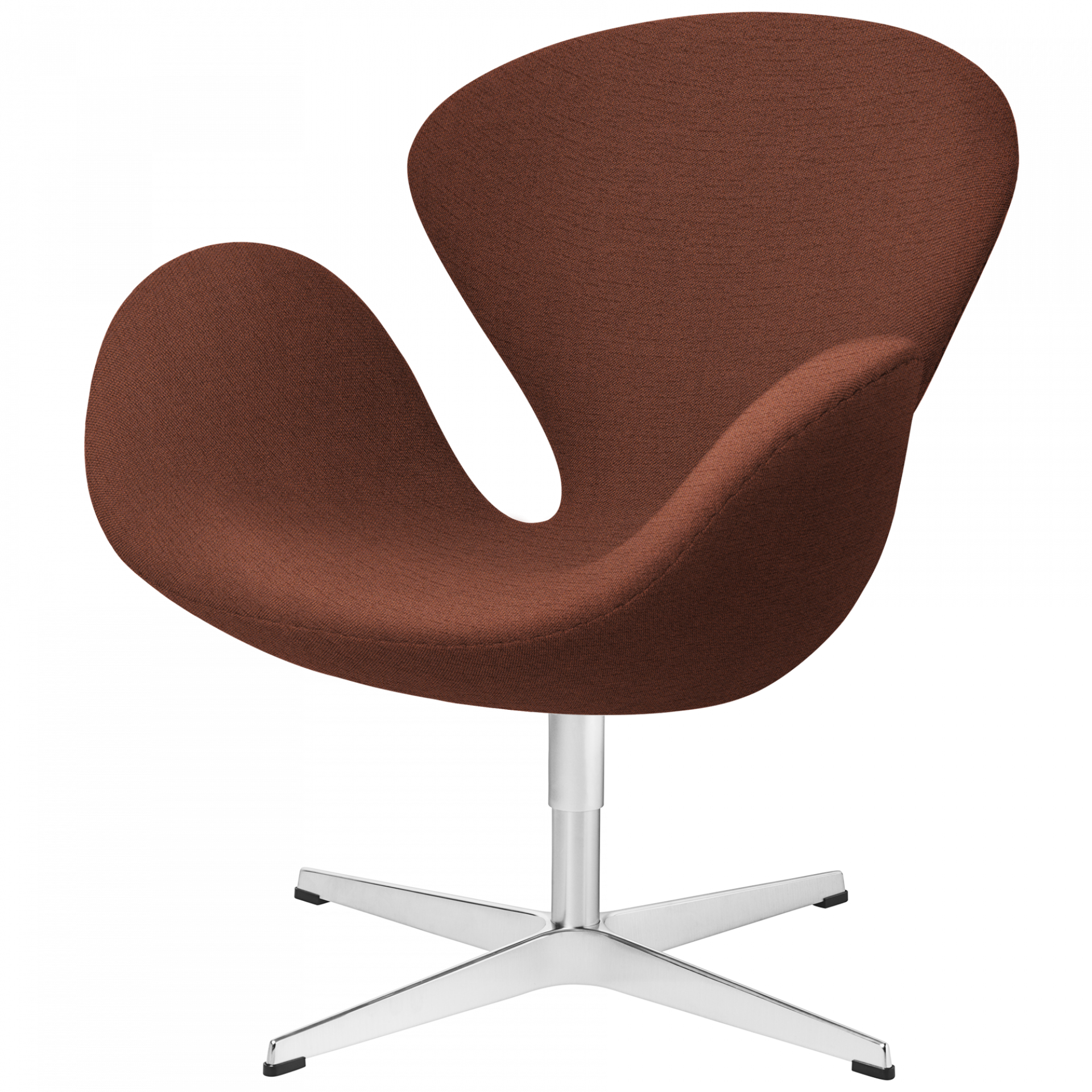 Brauner Schwan Sessel von Fritz Hansen mit Drehfuß aus Aluminium, modernes Designmöbel.