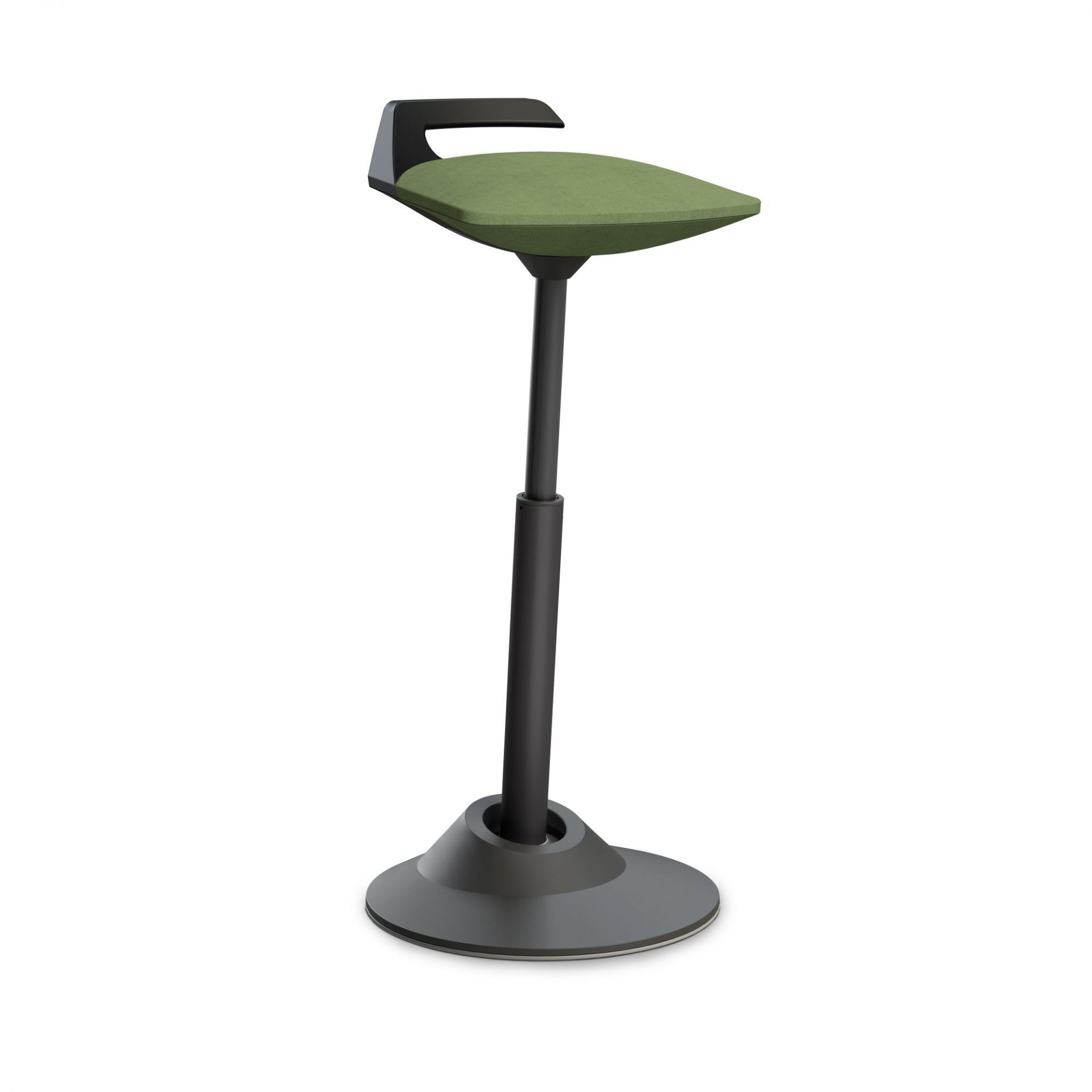 Stehhocker in Grün und Schwarz, höhenverstellbar, ergonomisch für Büro und Homeoffice.