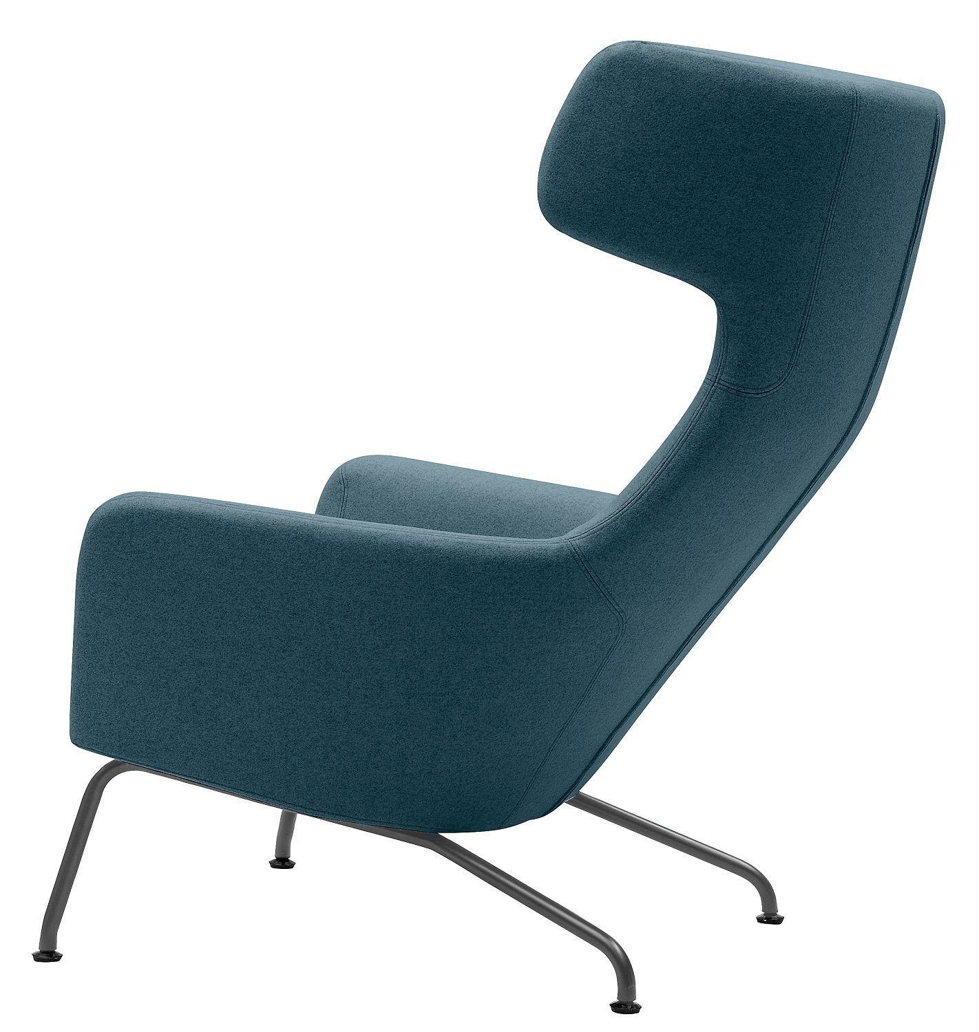 Blauer Havana Armchair Ohrensessel Softline mit hoher Rückenlehne und Metallgestell von hinten.