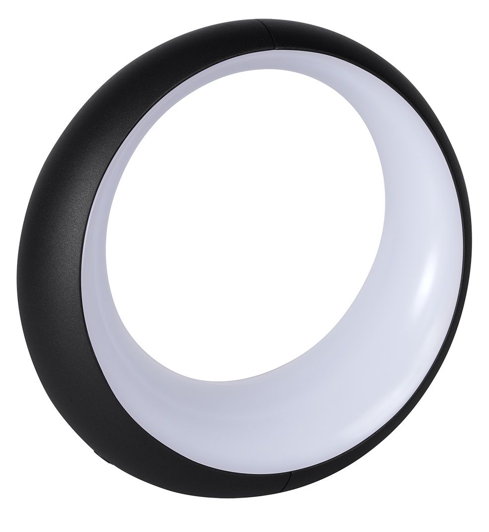 Hoopik Tischleuchte von Fermob, modernes Design mit kreisförmigem Lampenschirm in Schwarz und Weiß für Innenräume.