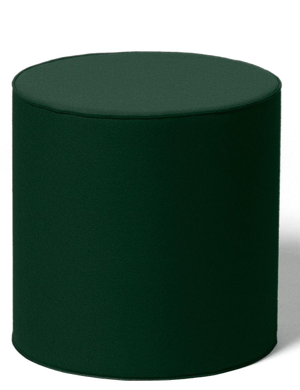 Dunkelgrüner, zylinderförmiger Pouf aus Stoff, ideal als Sitzhocker oder Beistelltisch für moderne Wohnräume.