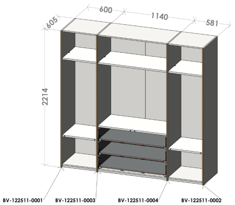 MODULAR PLUS Schrank von Müller Möbelwerkstätten, offene Ansicht mit Regalböden und Schubladen, modernes Stauraumsystem.